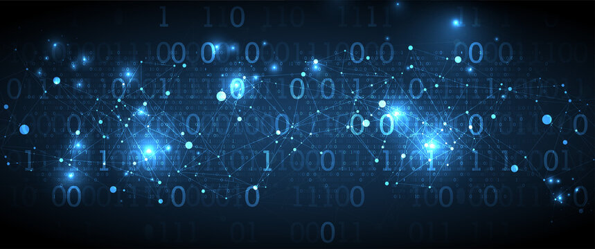 Technology background with plexus effect. Big data concept. Binary computer code.  Vector illustration.
