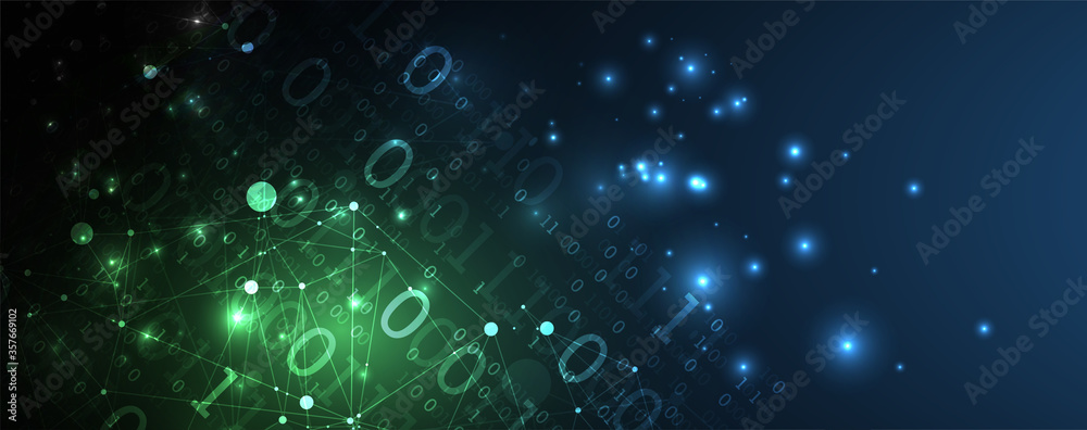 Fototapete Technology background with plexus effect. Big data concept. Binary computer code.  Vector illustration.