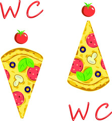 Piece of pizza. Logo for the toilet
