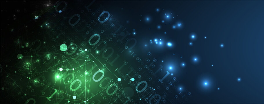 Technology background with plexus effect. Big data concept. Binary computer code.  Vector illustration.