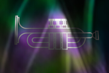 purple color, spotlights, neon rays. Abstract background of neon lines with trumpet