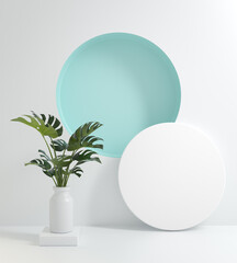 3d Render Copy Space Text In Circle with monstera plant