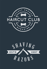 Old Barbershop Vector Emblems and Labels. Vintage Male Haircut Signs.