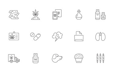 Cannabis Production and Shopping Product Icons, Growing. Vector.