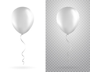 Set of White balloons on transparent white background. Party Balloons event design decoration. Mockup for balloon print. Vector.
