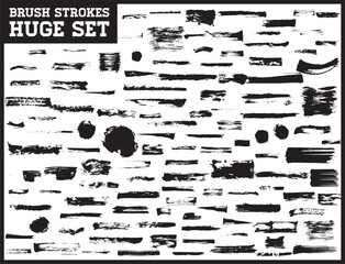 Huge set of black brush strokes. Paint, ink, brushes, lines, grunge. Dirty Art design elements. Freehand drawing. Vector. Isolated on white background.