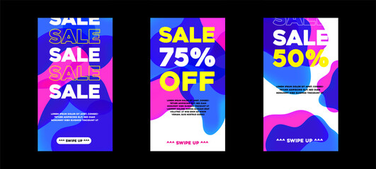 Vector Modern Fluid For Big Sale Banners Design. Discount Banner Promotion Template. With Swipe Up Button.