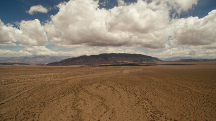 Aerial view of Los Cardones Nationl Park. The arid desert and hill under a beautiful sky. 