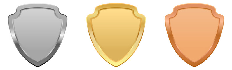 Shield award collection.Vector illustration of gold , bronze and  silver award shield set. - obrazy, fototapety, plakaty
