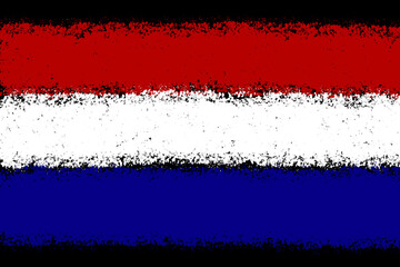 Netherlands flag painted with spray paint. On black background.