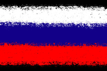 Russian flag painted with spray paint. On black background.