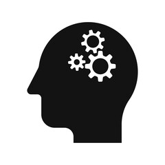 Human head with gears icon isolated on white background. Vector illustration.