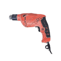 Red Electric drill watercolor drawing. Tool illustration