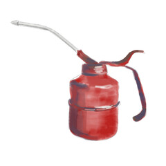 Red oiler watercolor drawing. Tool illustration