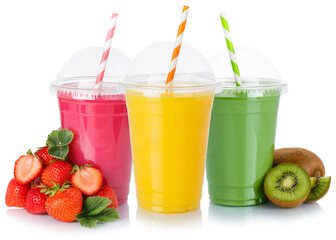 Fruit juice smoothies drink drinks cups healthy eating isolated on white