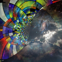 Fototapeta premium Geometric abstract painting with galaxy in the sky