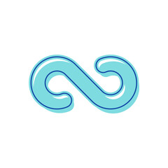 Infinity Symbol. Blue Color Symbolic of Repetition and Unlimited Cyclicity, Design Element in Thickness Style. Contour in Shape of Number Eight Isolated on White Background. Linear Vector Illustration