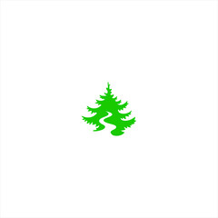 Icon logo design of a green tree with path in it.  Vector illustartion