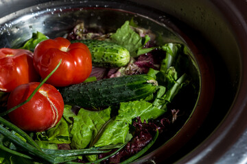 vegetables in a steel bowl.