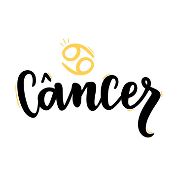 C&acirc;ncer. Cancer. Zodiac Sign. Brazilian Portuguese Hand Lettering for Cancer Sign. Vector. 