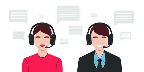 Fototapeta premium Video call conference. Call centre, customer service, communication online. Vector.