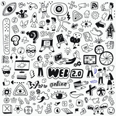 internet technology doodle set 