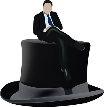 black cylinder hat with over sitting distinguished person