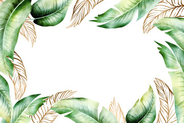 Isolated tropic palm leaves frame