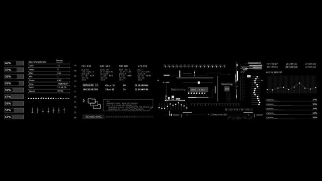 PNG Alpha.HUD infographic Sci Fi elements.Futuristic technological HUD.Animated texture for 3D animated material.Broadcast design.