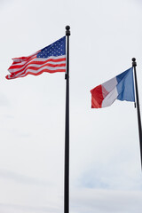 Moscow, Russia 05.06.2020 World trade center in Moscow. The Flags of USA and France