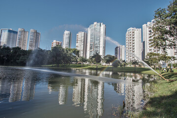 Fototapeta premium GOIANIA, BRAZIL - MARCH, 2020: Flamboyant Park, this park is empty during quarantine because of COVID 19. On March, 2020, Goiania City, Brazil.