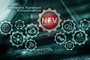 NFV Network Function Virtualization. Architecture Technologies Virtual Machines Concept.