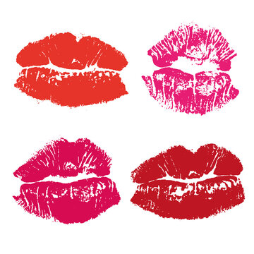 Set of imprint kiss pink lips isolated on white background