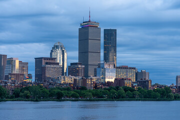 The night time Boston skyline 
