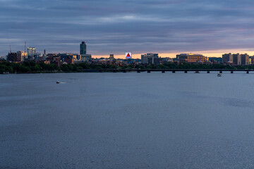 The night time Boston skyline 