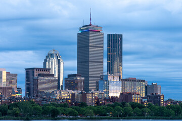 The night time Boston skyline 