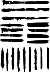 Grunge Paint stripe . Vector brush Stroke . Distressed banner . Black isolated paintbrush collection . Modern Textured shape . Dry border in Black . 
