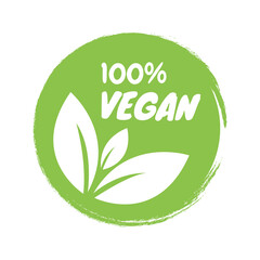 Vegan icon set. Organic logos and badges, label, tag. Green leaf on white background. Vector illustration.