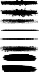 Grunge Paint stripe . Vector brush Stroke . Distressed banner . Black isolated paintbrush collection . Modern Textured shape . Dry border in Black . 