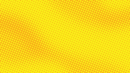 Bright yellow and orange pop art background in retro comic style with halftone polka dots design