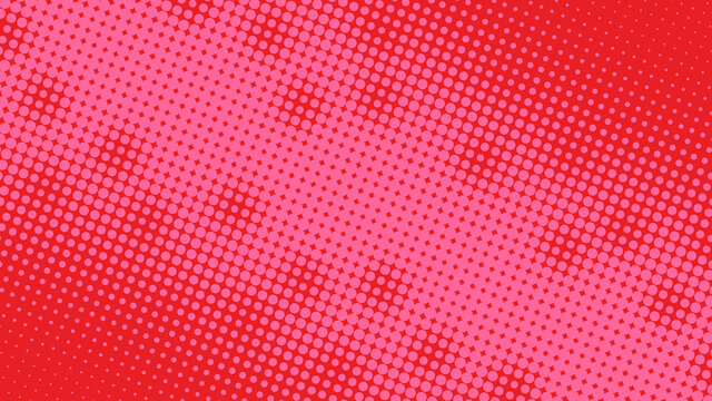 Bright red and pink pop art background in retro comic style with halftone polka dots design
