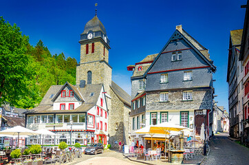Altstadt von Monschau im Rurtal, Eifel, Nordrhein-Westfalen, Deutschland