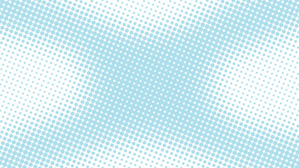 Bright blue with white pop art background in retro comic style with halftone polka dots design