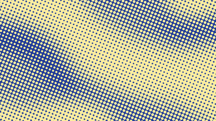 Bright blue and yellow pop art background in retro comic style with halftone dots design.