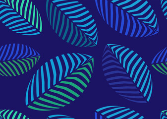 Leaves of stripes. Seamless pattern. Shades of blue and green.