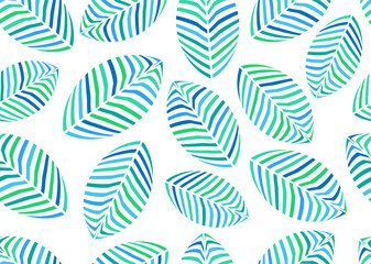 Fototapeta na wymiar Leaves of stripes. Seamless pattern. Shades of blue and green.