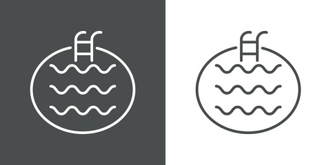 Icono plano lineal piscina circular en fondo gris y fondo blanco