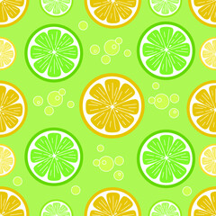 Seamless pattern with lemons on green background vector illustration