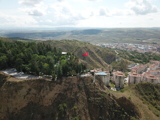 Fototapeta premium Aerial shooting Turkish flag on the castle