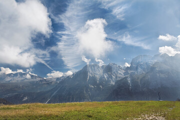 Mountain landscape with blue sky, in a mountain of the alps.